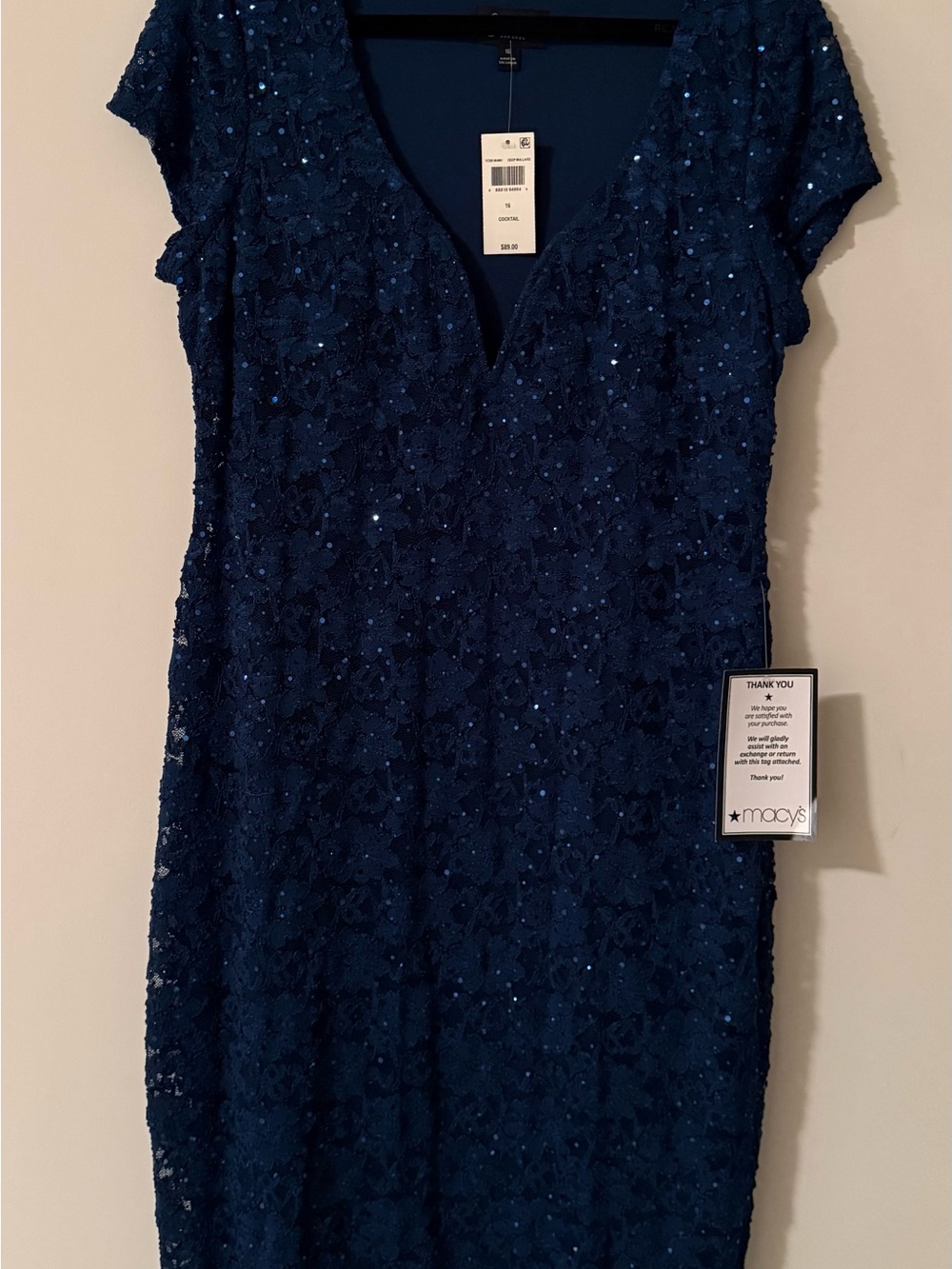 connected apparel Navy Sequined Lace V-Neck Midi Dress